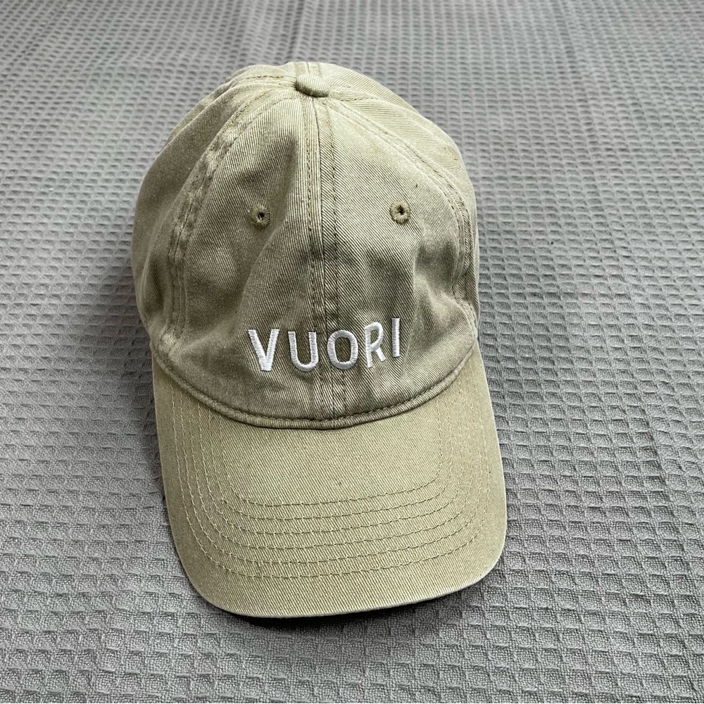 Vuori Hat Unisex One Size Baseball Strap Cap Spellout Logo Neutral Earthy